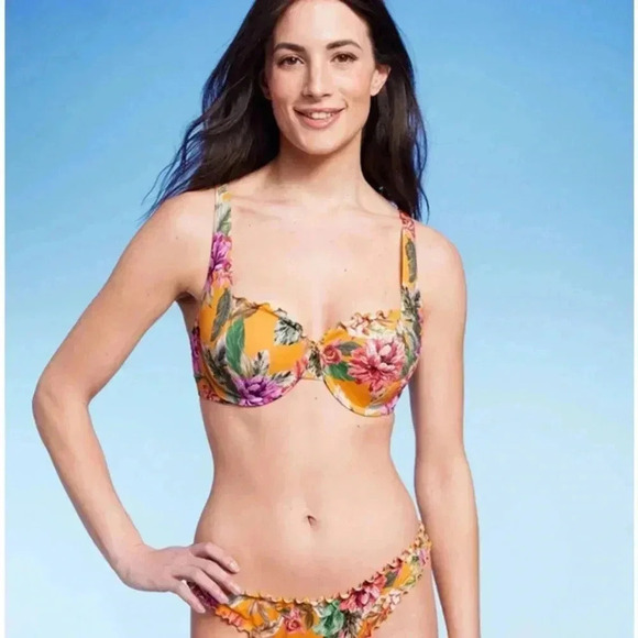 Shade & Shore Lightly Lined Ruffle Underwire Bikini Top Multicolor NWT Size 34B - Picture 1 of 5